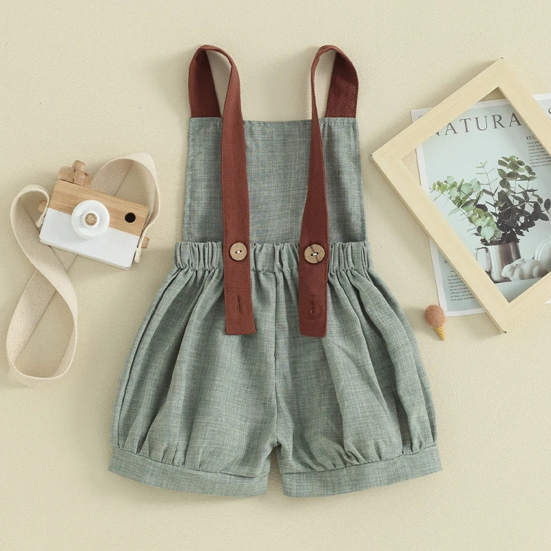 Baby Denim Overalls Shortall Sleeveless Patchwork Romper