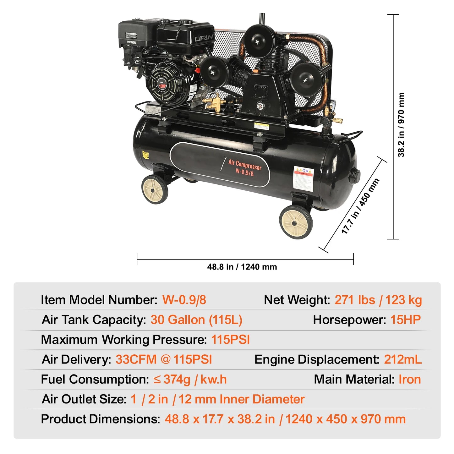 Electric 15HP Air Compressor 10 20 30 Gallon Tank 115 PSI For Workshop