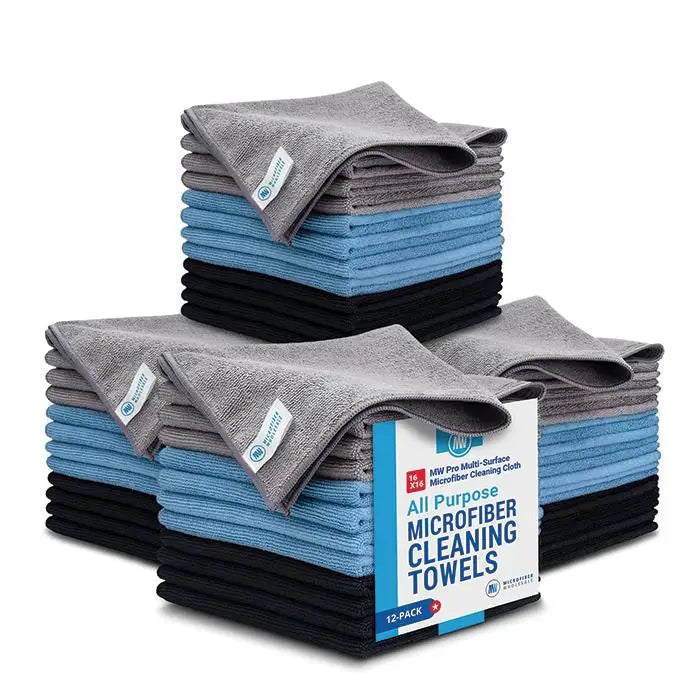 48 Pack 16 Inch by 16 Inch Microfiber Cleaning Towels Highly Absorbent Lint Free Multi Purpose Safe