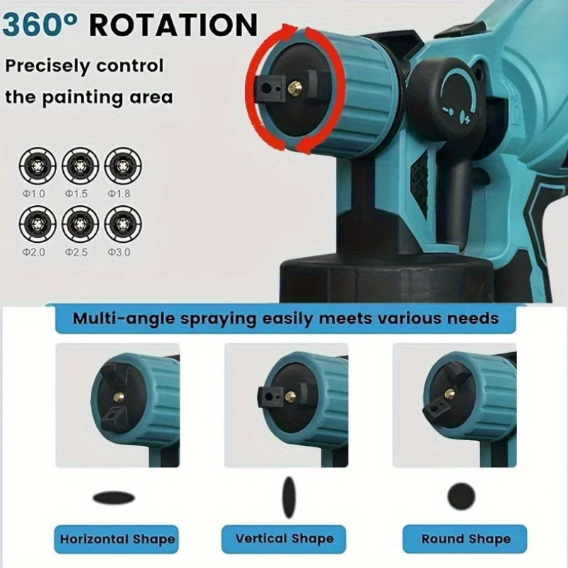 1000ML Cordless Electric Spray Gun Paint Sprayer for Auto Furniture Steel Coating Compatible with 21V Battery