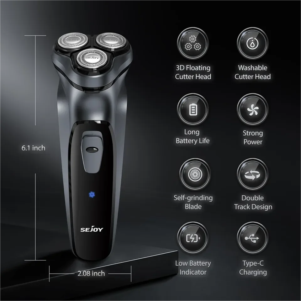 SEJOY Rechargeable Wet And Dry Electric Shaver Rotary Head Trimmer For Men