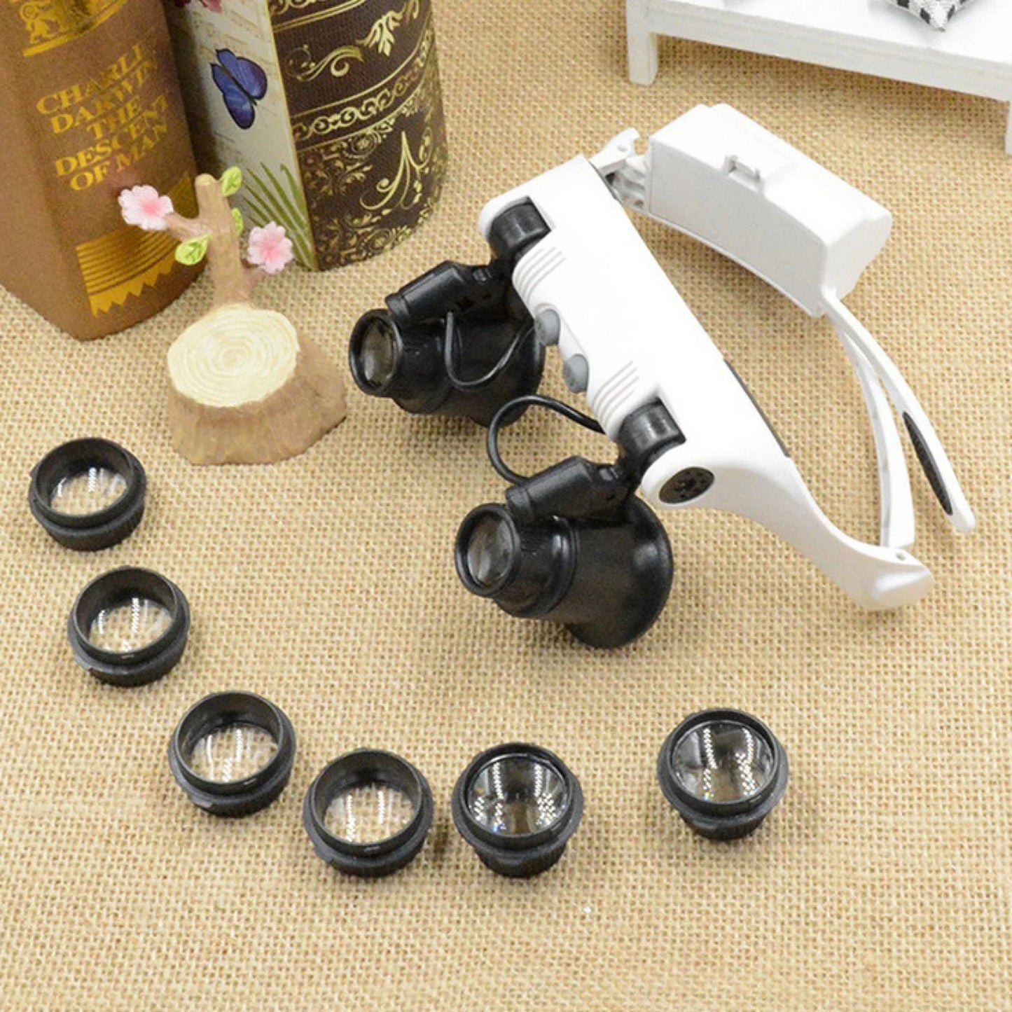 Accurate LED Magnifier 10X 15X 20X 25X Double Eye Jewelry Watch Repair Loupe