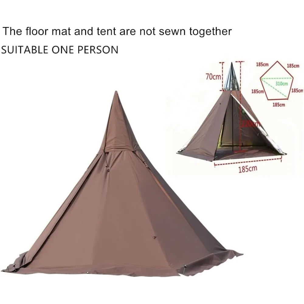 Portable Waterproof Camping Pentagonal Teepee Tent Outdoor Pyramid Tipi Tent with Stove Hole
