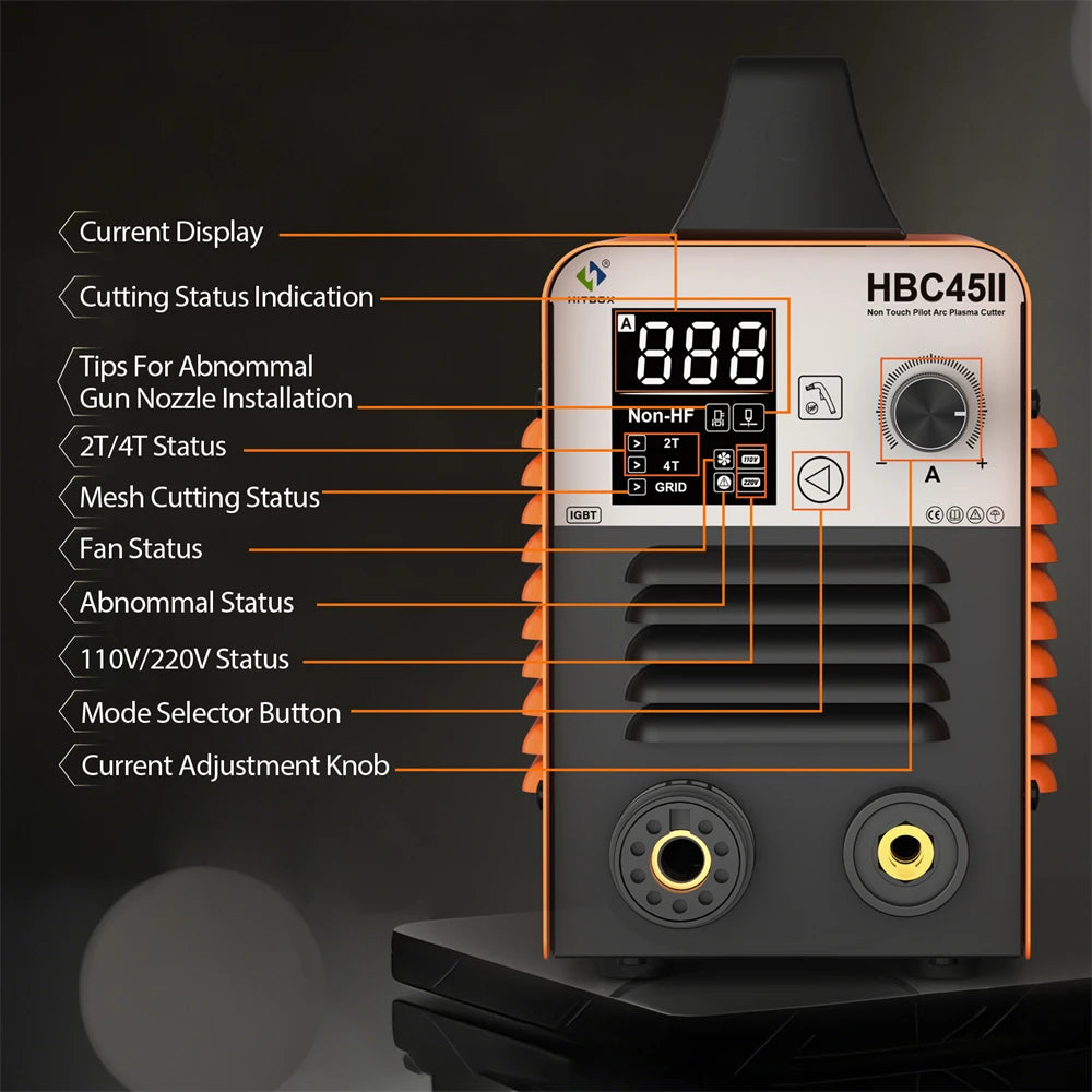 Hitbox 45A Plasma Cutter Non HF Non Touch 2T 4T IGBT Inverter With Smart LED