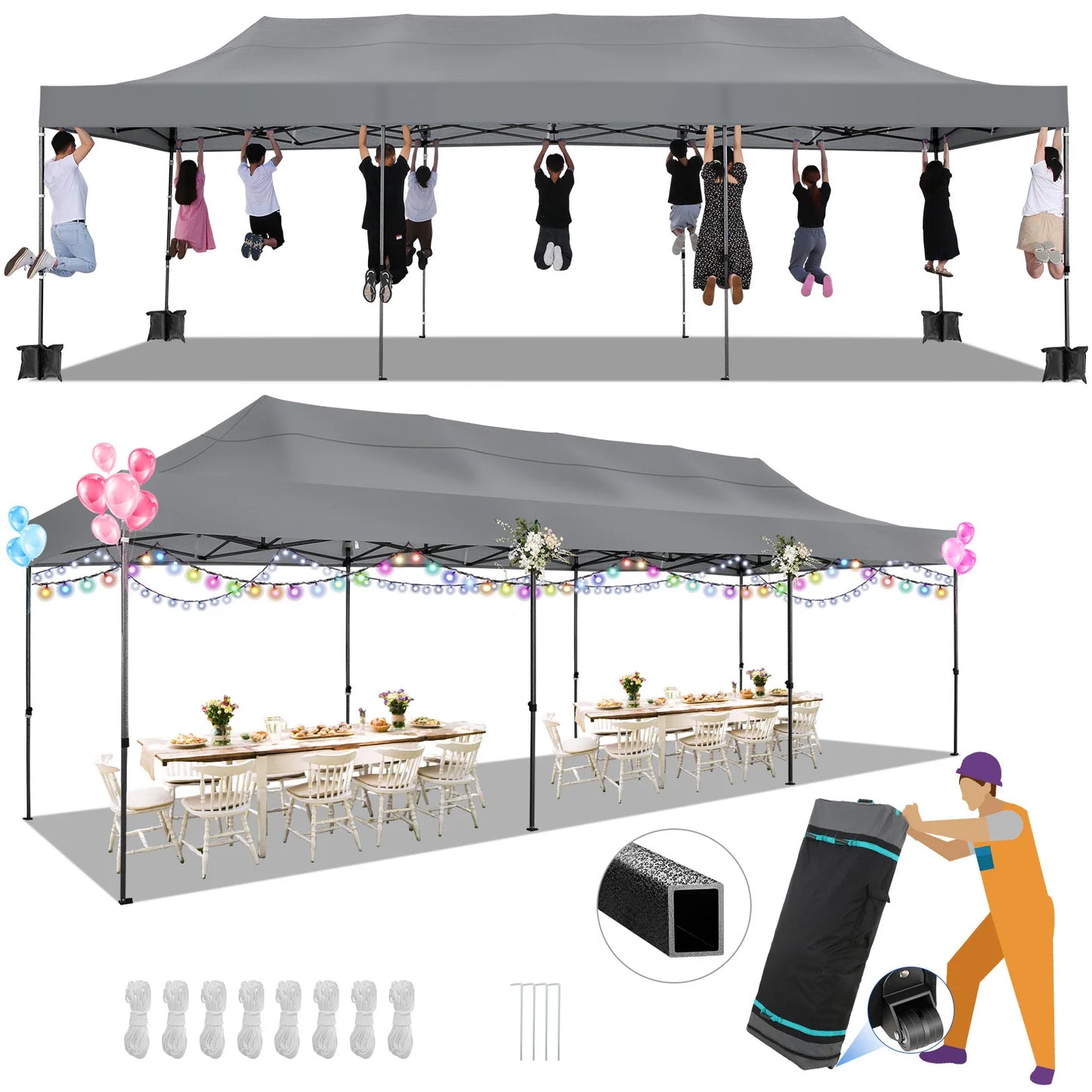 10x30 Heavy Duty Pop Up Canopy with 8 Sidewalls for Stable Wedding Outdoor Parties Canopy with UPF 50+ Protection