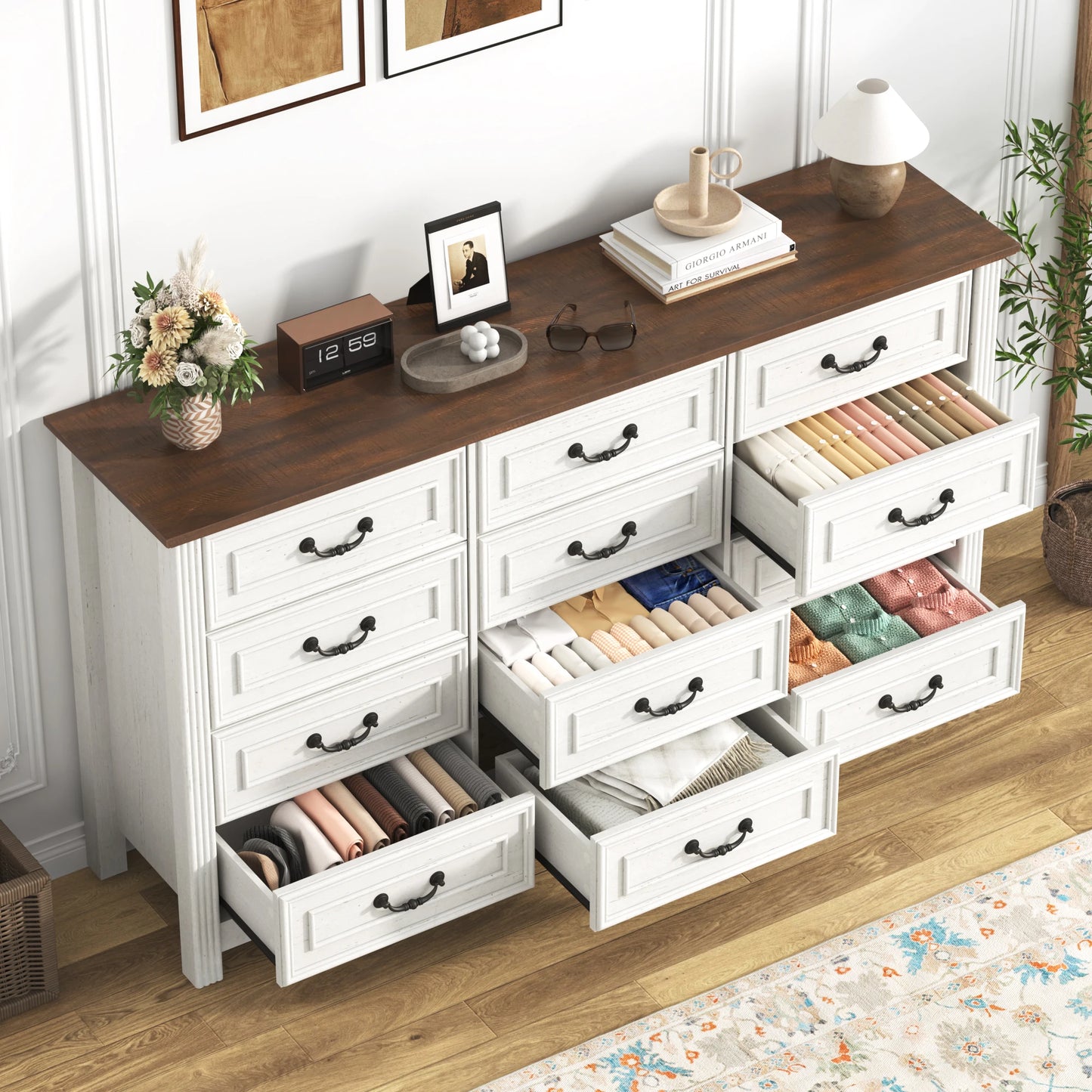 Large Dresser with 12 Drawers Modern Wood Storage Cabinet for Bedroom 63 Inch Clothes Organizer