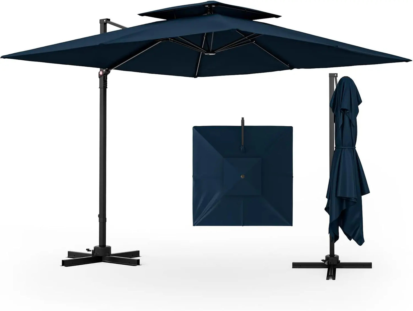 9.5 FT Cantilever Patio Umbrella Outdoor Square Offset Umbrella with 360 Degree Rotation Heavy Duty Hanging Umbrella