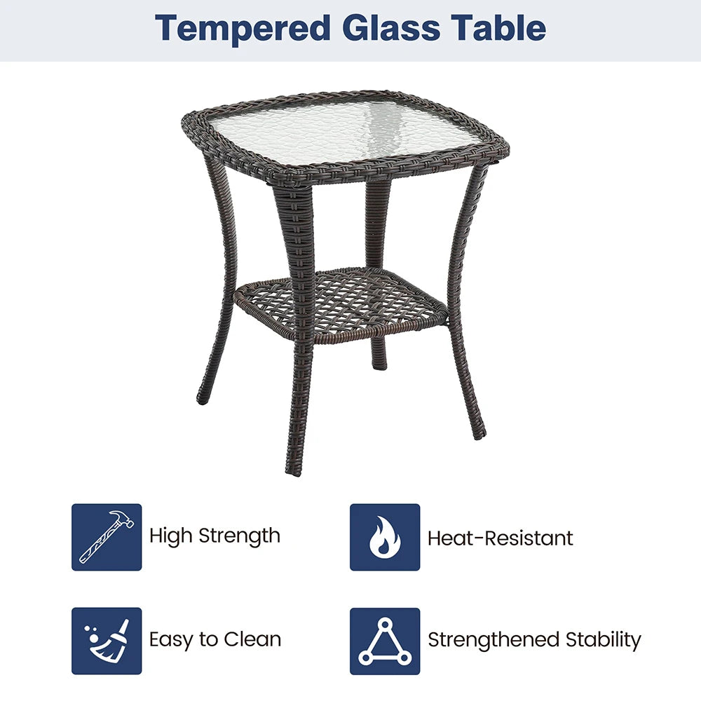 3 Piece Wicker Swivel Rocking Patio Set With Cushions Two Chairs And Glass Table