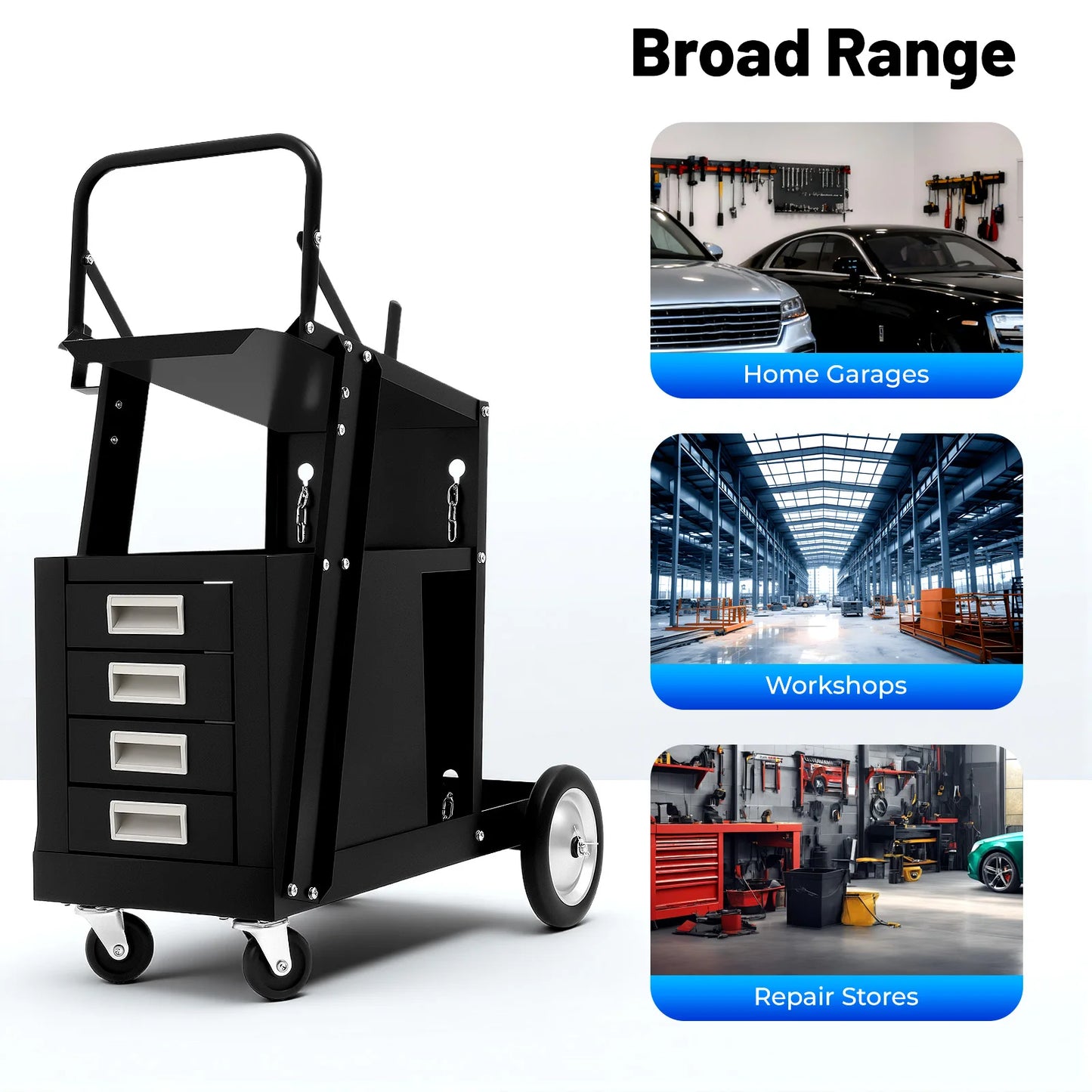 Welding Cart Rolling Welding Car with 4 Drawers Welding Carts 80kg Capacity with Safety Chains for Mig/Tig Welder and Plasma Cut