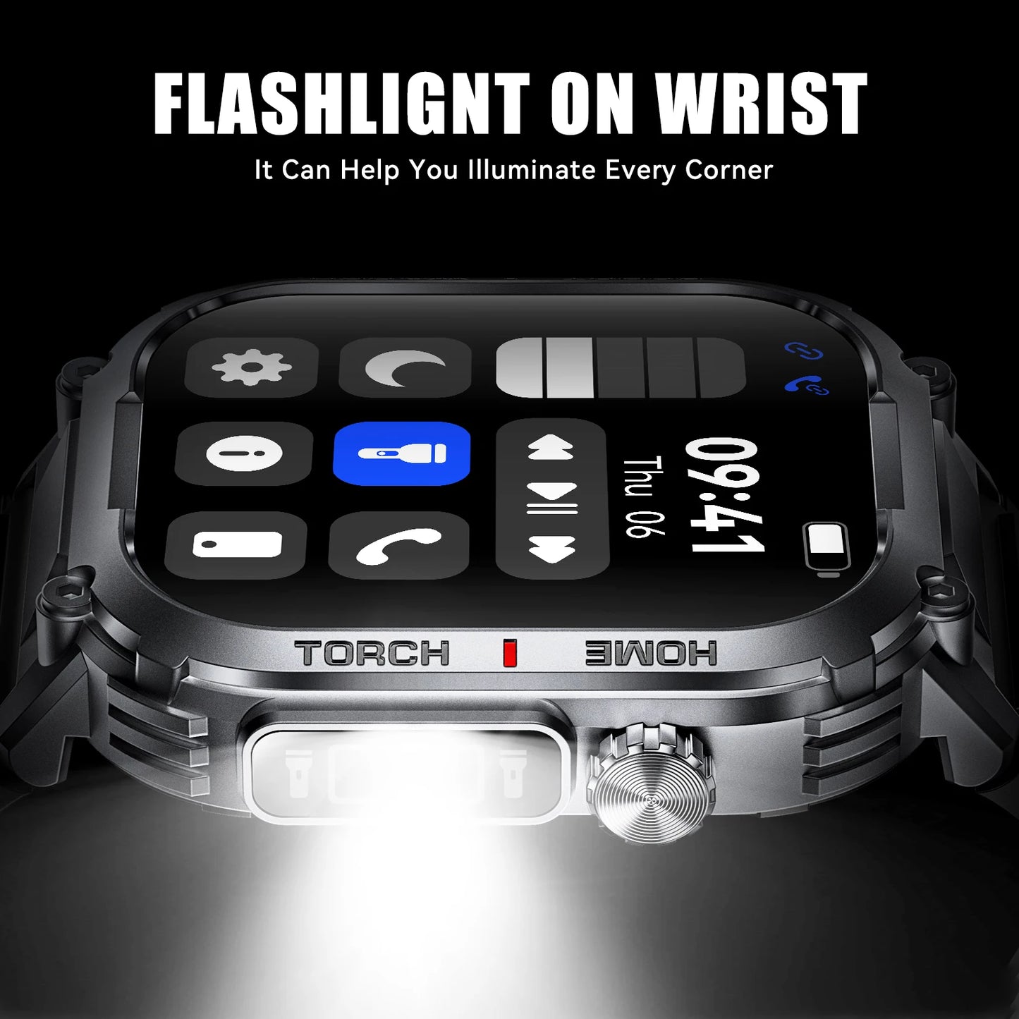 EIGIIS 2024 New Smart Watch Men 3ATM Waterproof 2.02 Inch S320B with Compass and LED Flashlight Sports Fitness Tracking Heart Rate