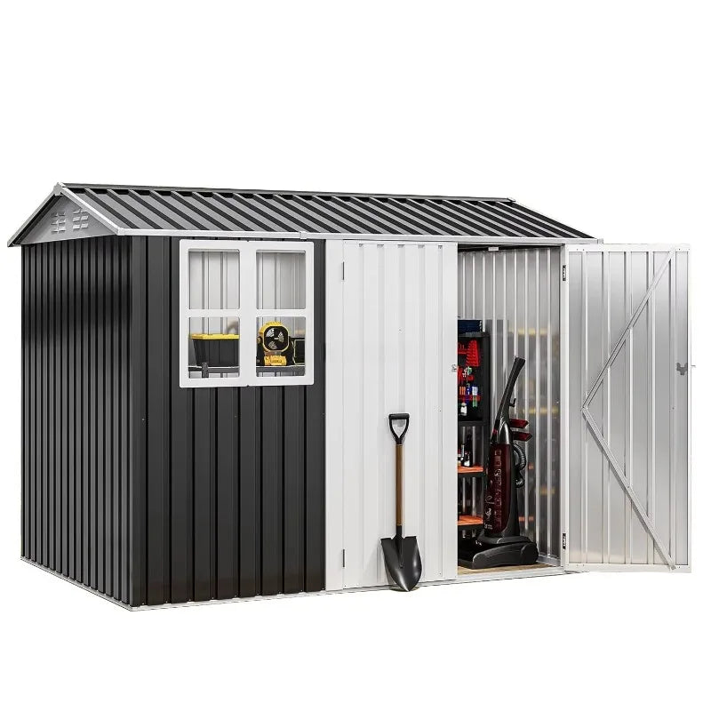 Eco Friendly Lockable Metal Garden Storage Shed With Sliding Doors Waterproof