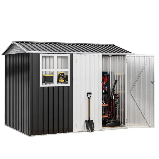 Eco Friendly Lockable Metal Garden Storage Shed With Sliding Doors Waterproof