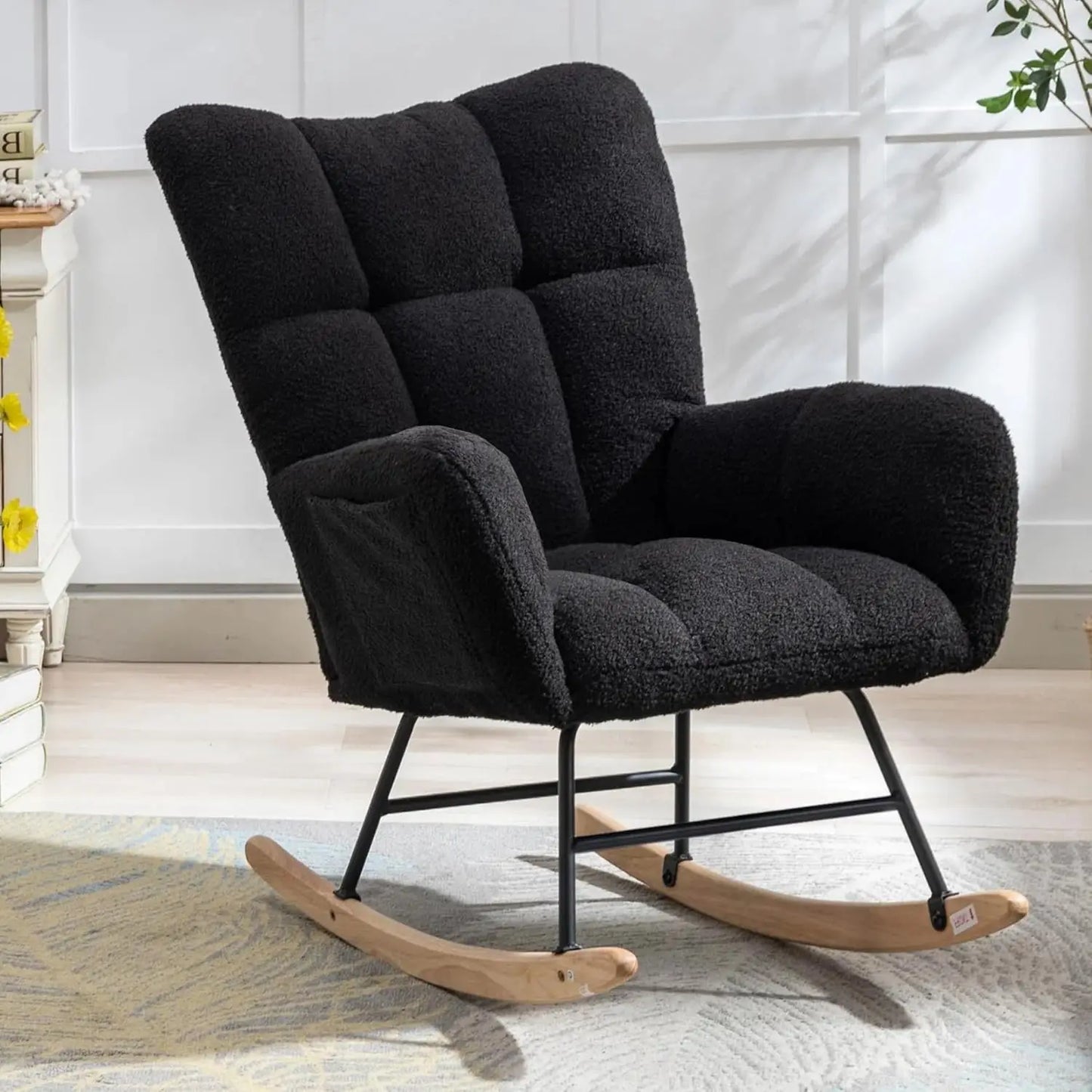 Nursery Rocking Chair Teddy Upholstered Glider Rocker Accent Chair with High Backrest Comfy Side Chair