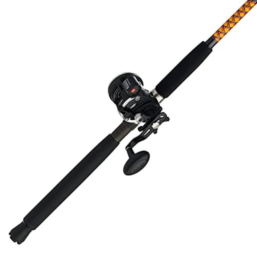 Bigwater Casting Fishing Rod Penn Rival Level Wind Conventional Reel Combo with Heavy-Duty Graphite Construction and Black Fini