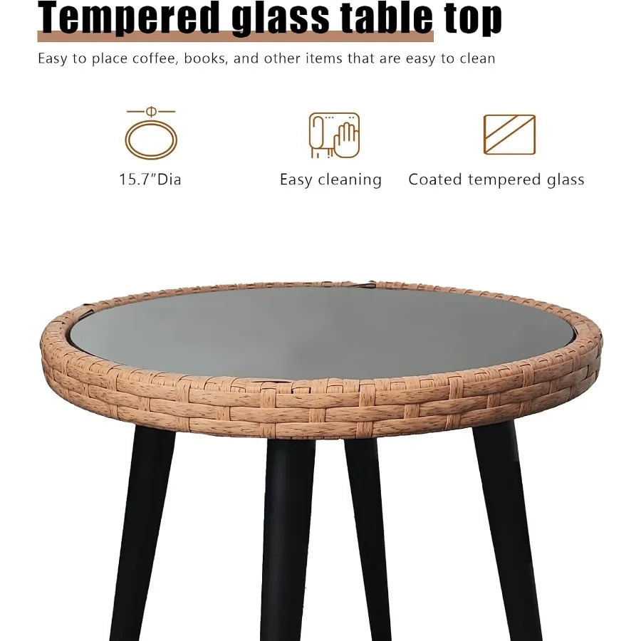 3 Piece Patio Bistro Set Outdoor Rattan With Glass Table