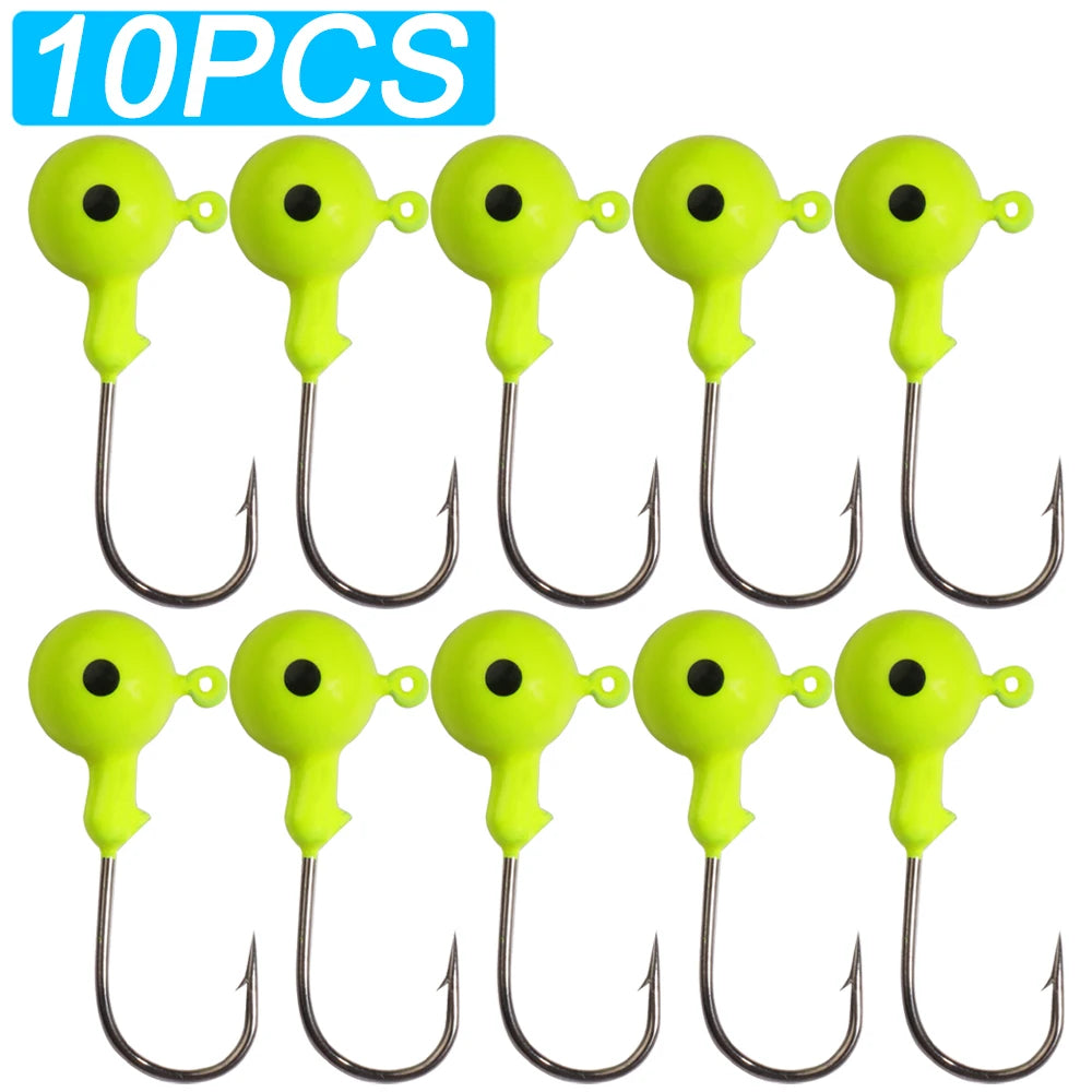 10pcs/lot Metal Jig Hooks 3.5g 18g Color 3D Eye Ball Jigging Head Hook Barbed Crank Shank for Soft Lure Worm Fishing Fishhook