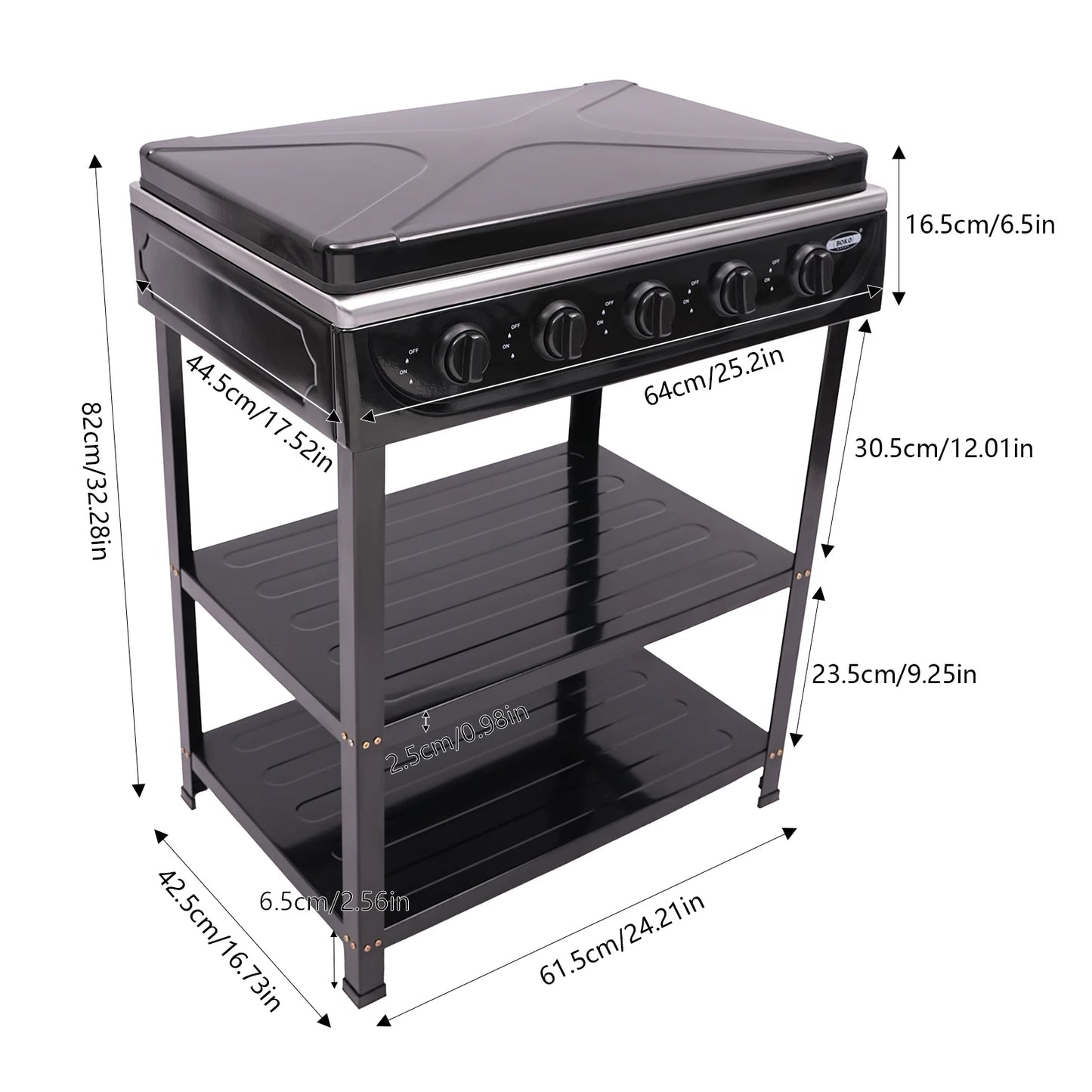 5 Burner Propane Gas Stove with Support Leg Stand and Wind Blocking Cover 2.5KW Independent Control Camping Stove