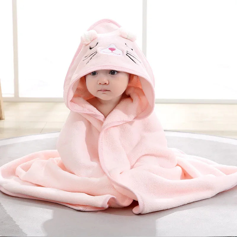 Soft Cartoon Animal Baby Hooded Towel Warm Toddler Bathrobe Swaddle Wrap for Newborns Boys Girls