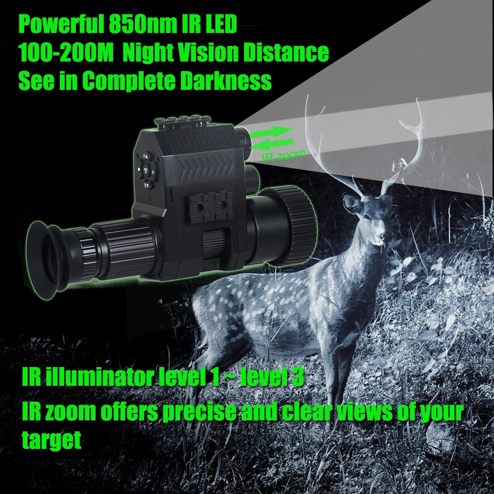 Digital Night Vision Riflescope Monocular HD 1080P 8X Zoom 850NM Infrared 200M Night Vision For Hunting Wild Adventure