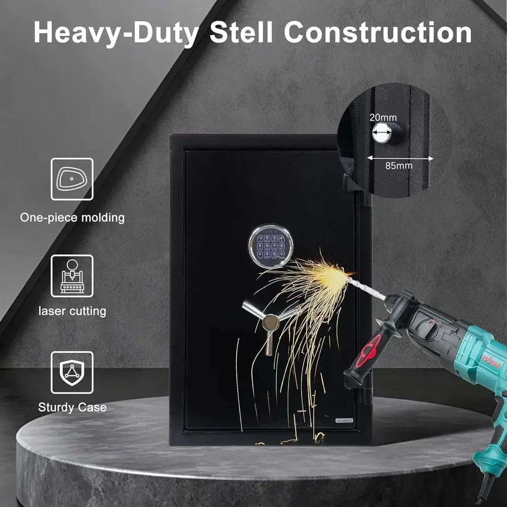 1400°F Fire-Resistant Pistol Safe with Digital Lock, Anti-Theft Alarm, and Storage for Guns, Cash, Documents