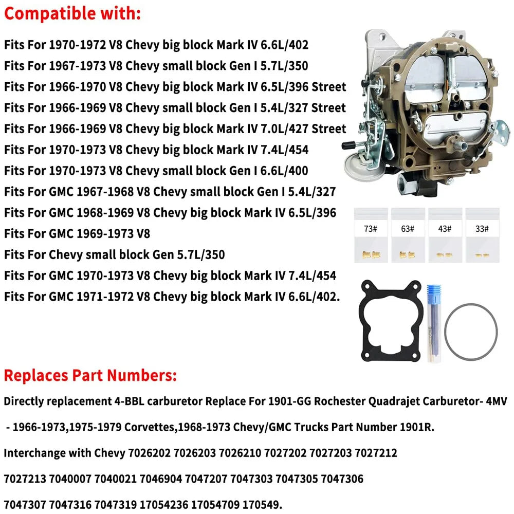 Chevy GMC Rochester Quadrajet 750CFM 4 Barrel Carburetor For V8 Engines