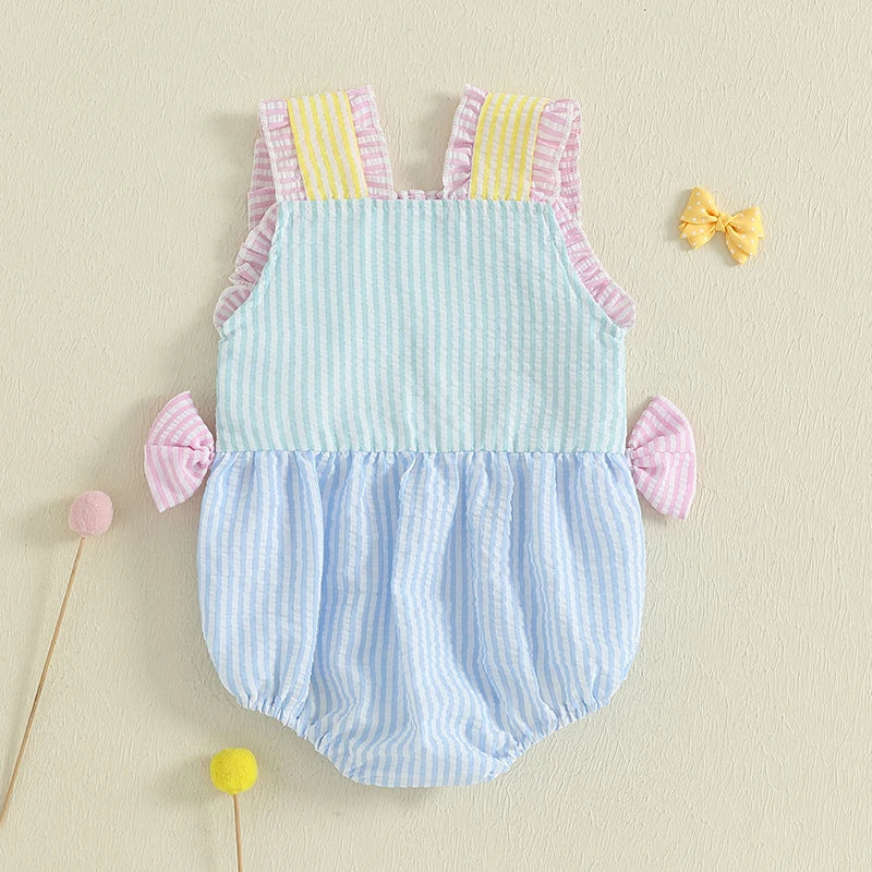 Toddler Floral Sleeveless Romper With Ruffle And Bow