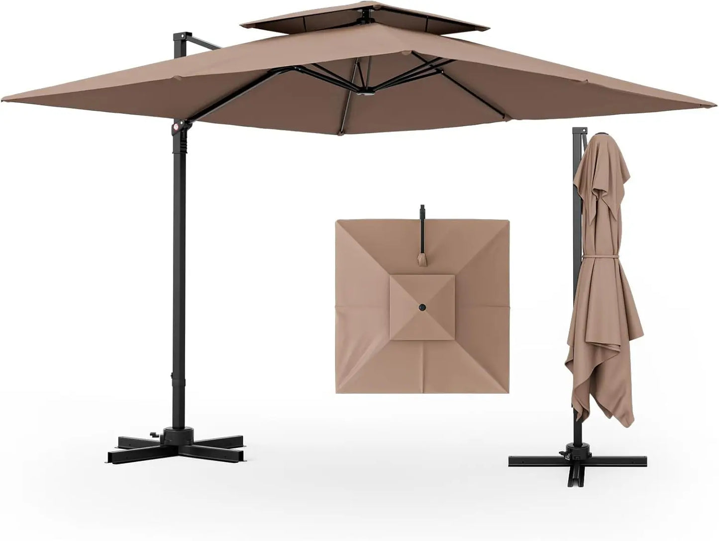 9.5 FT Cantilever Patio Umbrella Outdoor Square Offset Umbrella with 360 Degree Rotation Heavy Duty Hanging Umbrella