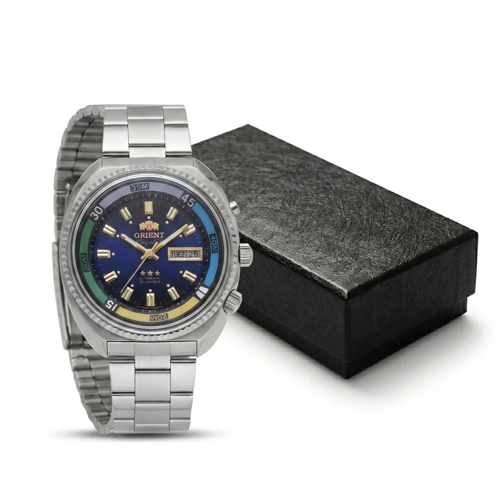 ORIENT Retro World Timer Automatic Watch 21 Jewels Day Date Luminous Stainless Steel Men Mechanical Wristwatch