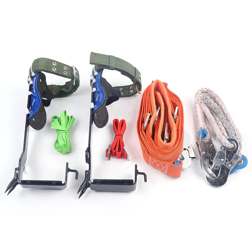 Tree Climbing Spikes Gear for Tree Work-Adjustable Belt Lanyard Rope Rescue Belt 2 Gears,Portable Tree Climbing Kit