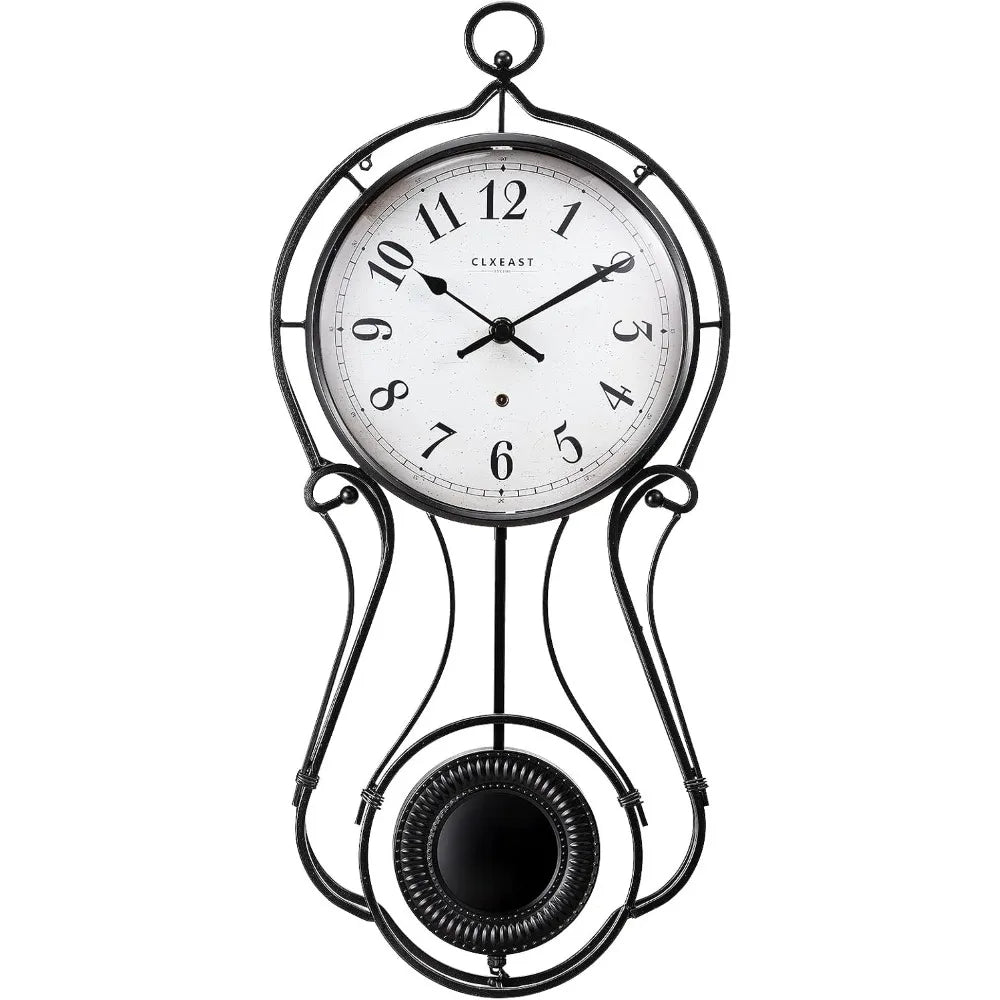 20 Inch Black Metal Pendulum Wall Clock Large Schoolhouse Regulator Circular Wall Clock