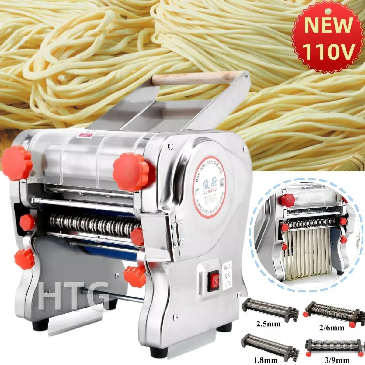 550W Electric Pasta Maker Noodle Machine Dumpling Skin Roller Stainless Steel
