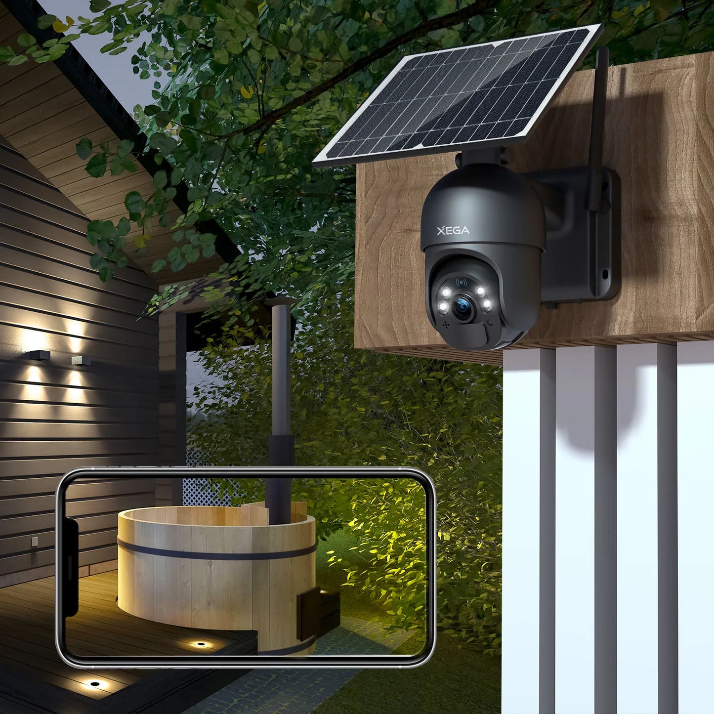 Xega 3G 4G LTE Wireless Solar PTZ Surveillance Camera with SIM Card 2K Color Night Vision 355 Degree 95 Degree PIR Detection IP66