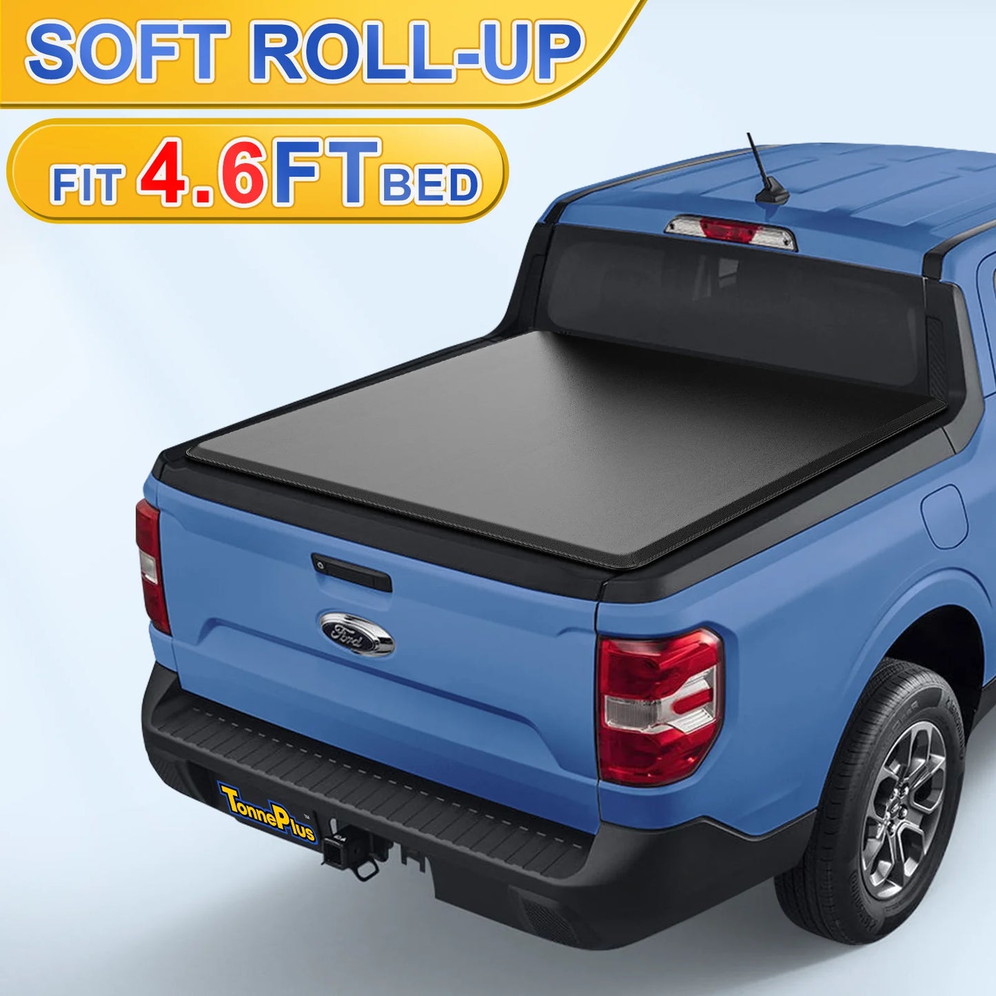 TonnePlus Soft Roll Up Tonneau Cover Truck Bed Covers for 2022 to 2024 Ford Maverick 4.6 Foot Bed with Lamp Lightning