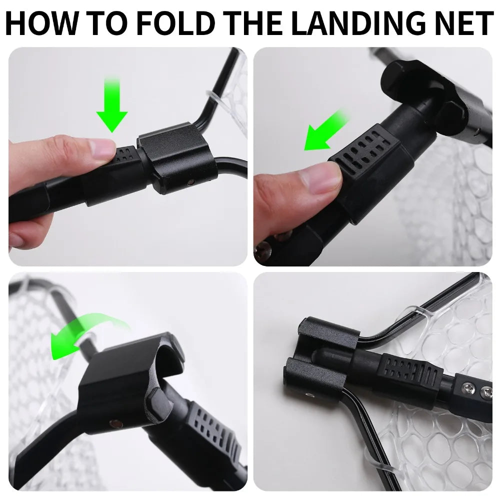 Fly Fishing Landing Net With Soft Rubber Mesh Aluminum Handle Frame Lightweight Portable Catch Release Trout Bass Net