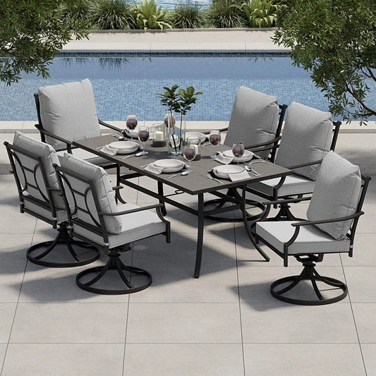 7 Piece Patio Dining for 6 With Cushions and Wood Table