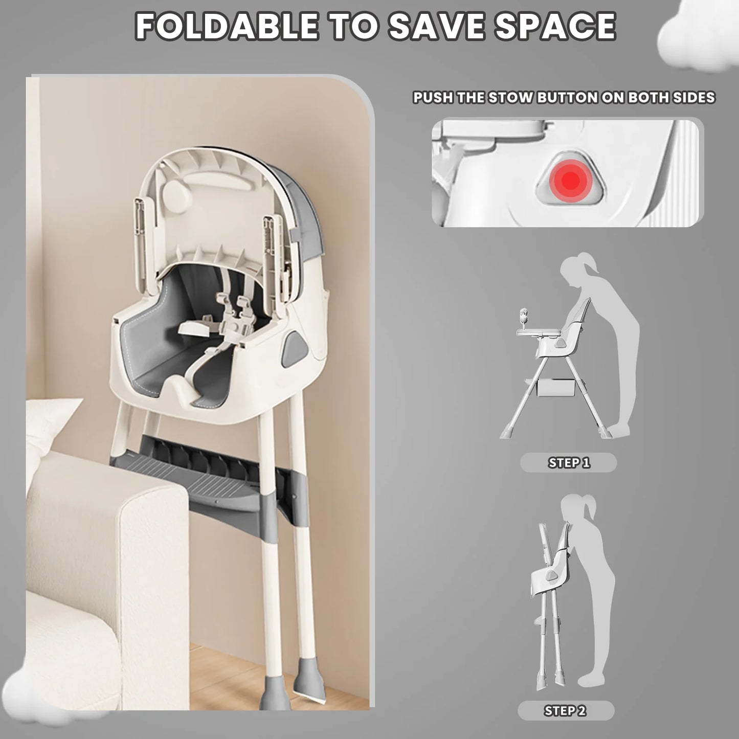Ubravoo Foldable Baby High Chair for 6 Months Plus with Large Antislip Pad and Toy Rack Easy to Clean Feeding E500