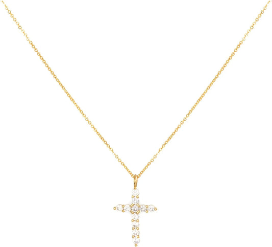 14k Gold Plated Cubic Zirconia Necklaces for Women, Simple Gold Jewelry Gift Diamond, Cross Necklace for women,Layeard necklace