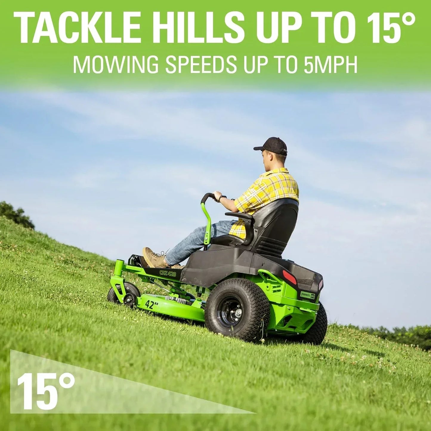 Pro 80V 42 Inch Electric Zero Turn Lawn Mower with Six 5.0Ah Batteries and Three Dual Port Turbo Chargers