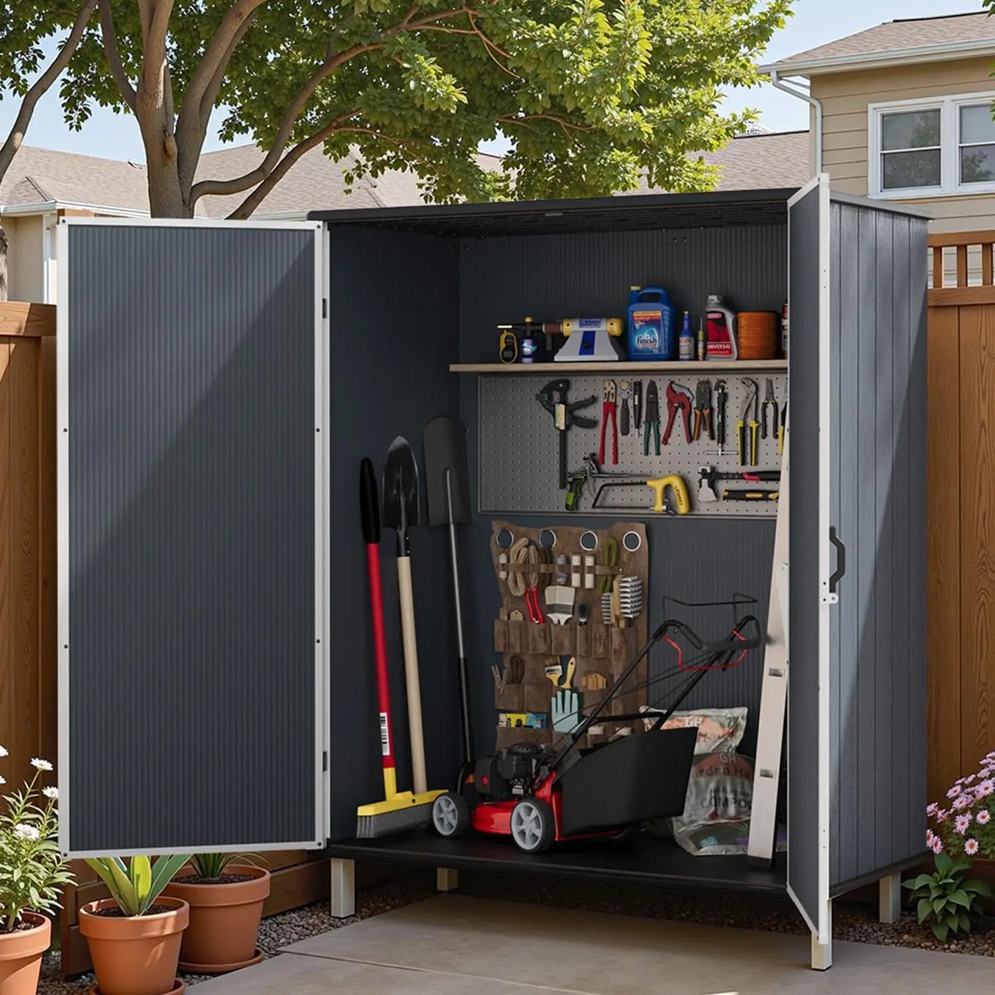 Plastic Outdoor Storage Shed 5x3 Ft With Stable Roof Lockable Doors Waterproof
