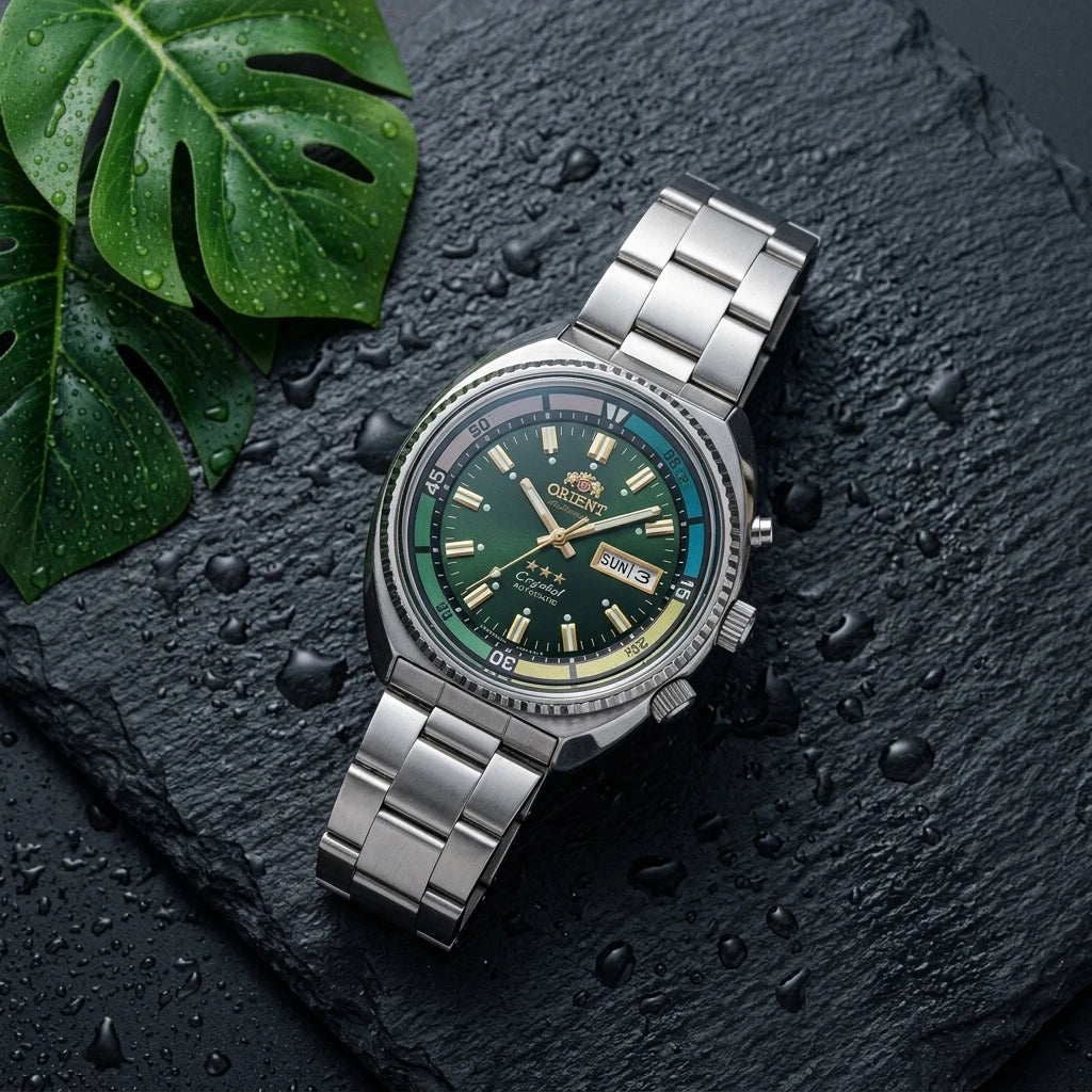 ORIENT Retro World Timer Automatic Watch 21 Jewels Day Date Luminous Stainless Steel Men Mechanical Wristwatch