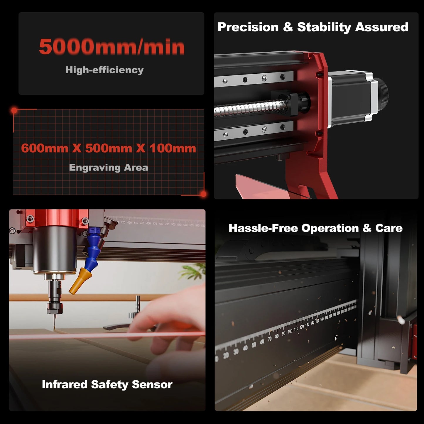 Twotrees TTC6050 CNC Router 500W Spindle Motor Laser Engraving Machine CNC Milling Cutting Machine Infrared Radiation Sensor