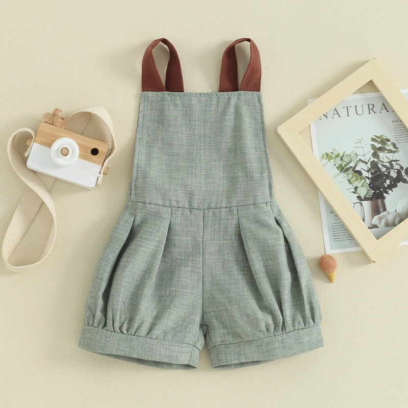 Baby Denim Overalls Shortall Sleeveless Patchwork Romper