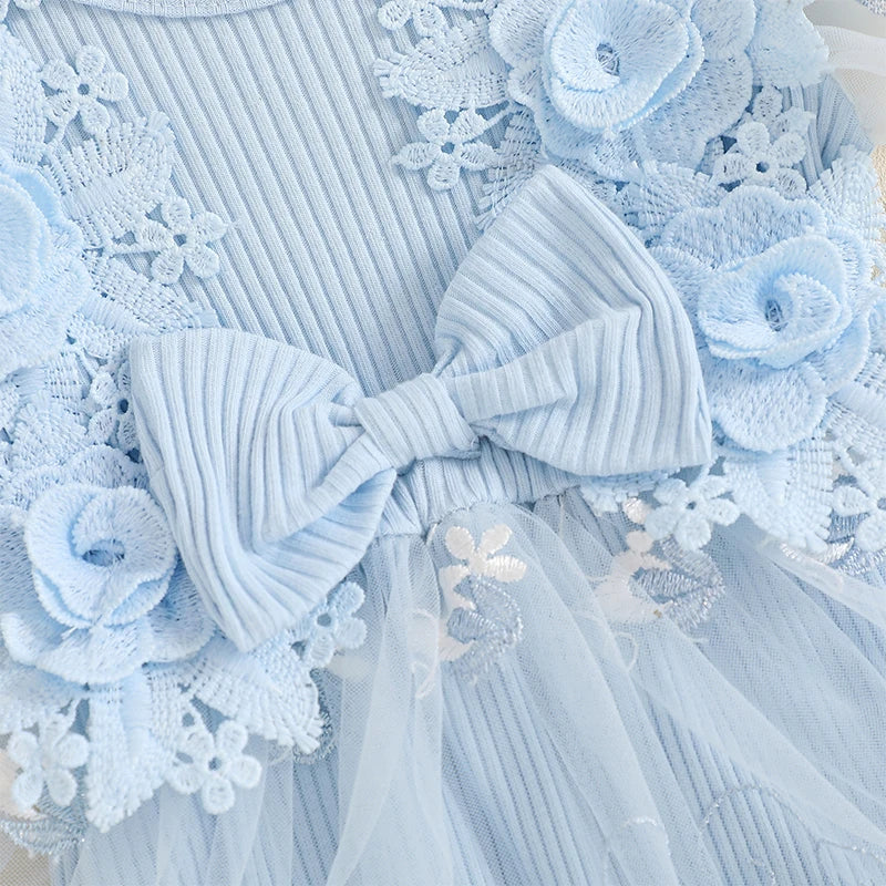 Infant Girls Floral Romper Embroidered Mesh Skirt Headband