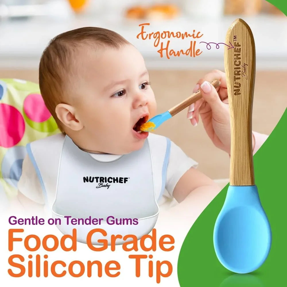 2 Piece Baby Toddler Spoon Set Bamboo Silicone BPA Free