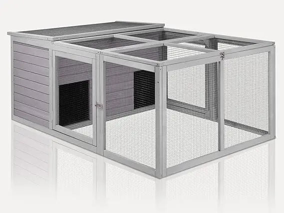 Large Wooden Chicken Coop and Rabbit Hutch Indoor Outdoor with Two Living Houses and PVC Layer for Chickens Ducks and Farm Animals