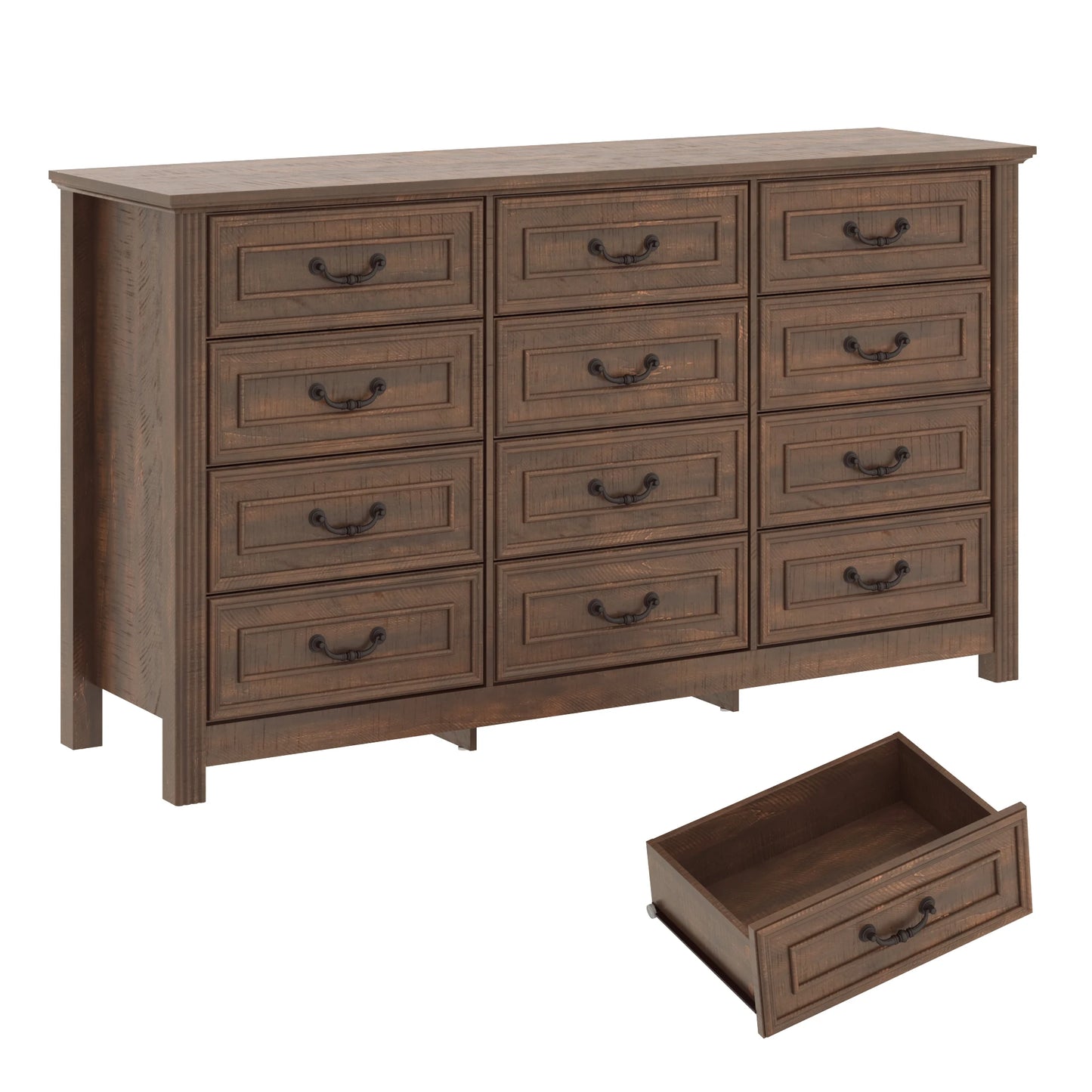Large Dresser with 12 Drawers Modern Wood Storage Cabinet for Bedroom 63 Inch Clothes Organizer