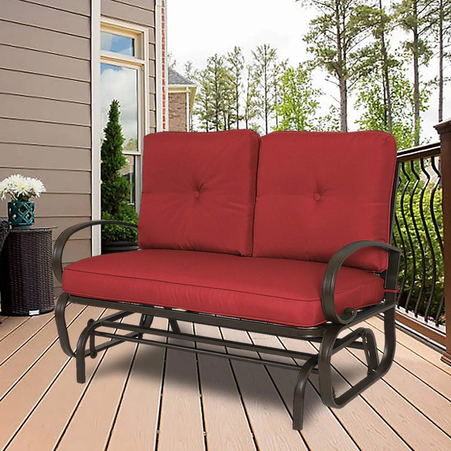 Cozy Patio Glider Bench Outdoor Loveseat Cushioned Seats