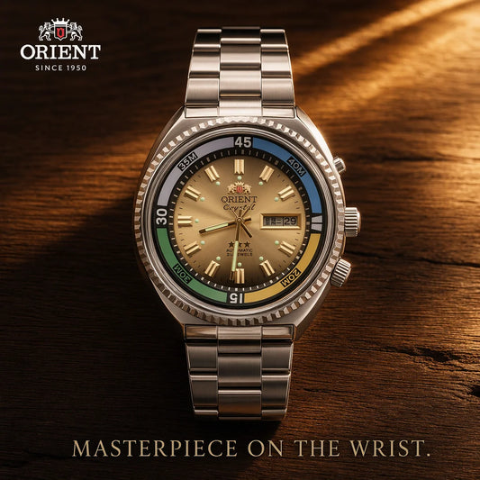 ORIENT Retro World Timer Automatic Watch 21 Jewels Day Date Luminous Stainless Steel Men Mechanical Wristwatch