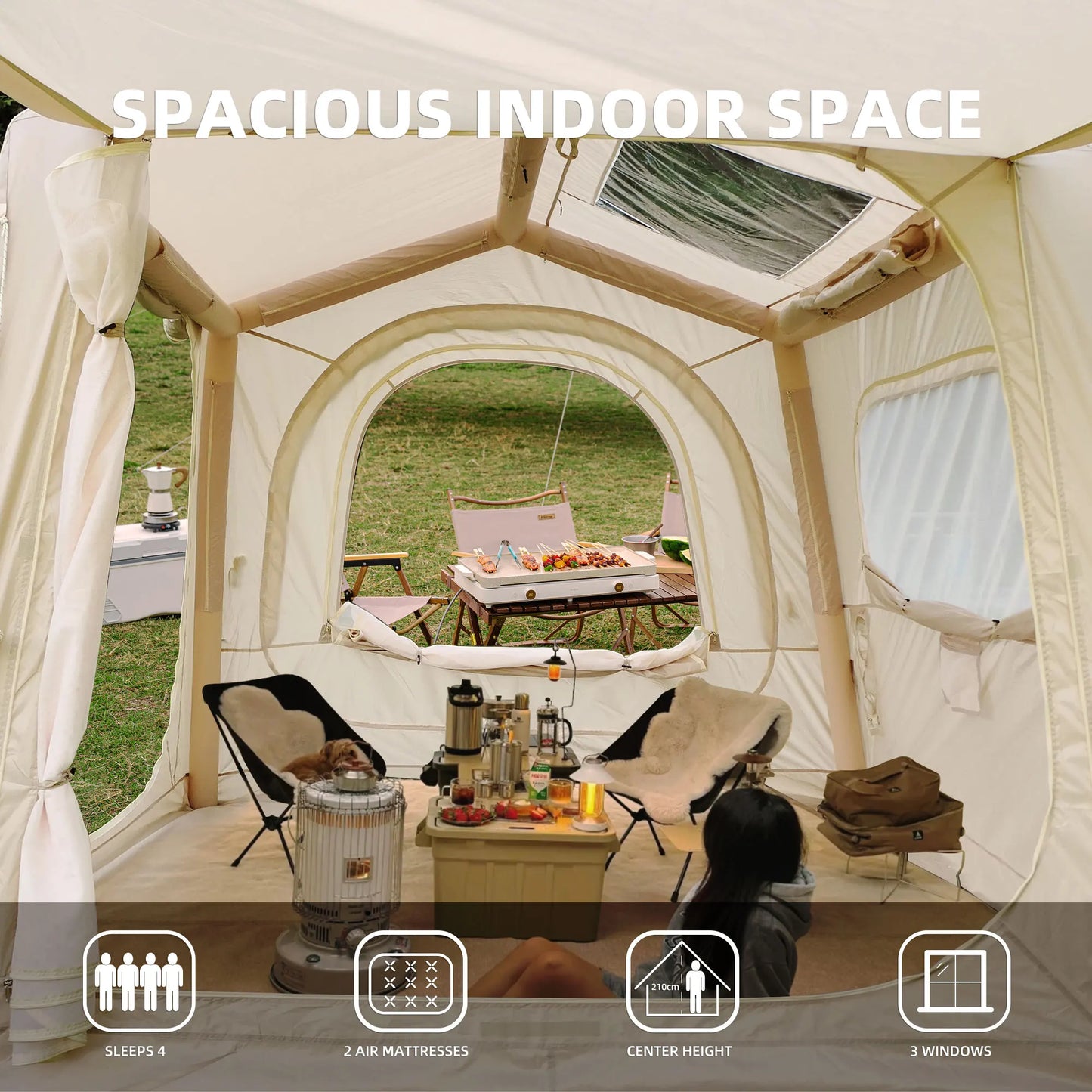 7.5㎡ Large Inflatable Tent for Camping SUV tent Waterproof Oxford Tents for Camping Adult 6/8 Person tent for Beach Party Garden