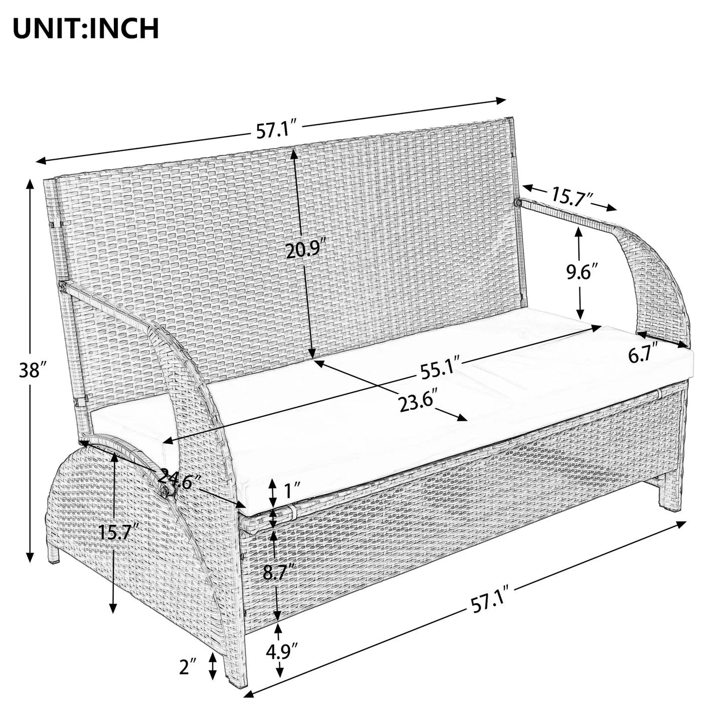 Outdoor Rattan Loveseat Convertible Bench Set Converts To 4 Seats And Table